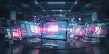 Dynamic digital marketplace with growth charts, symbolizing the 2025 US e-commerce outlook and market expansion.