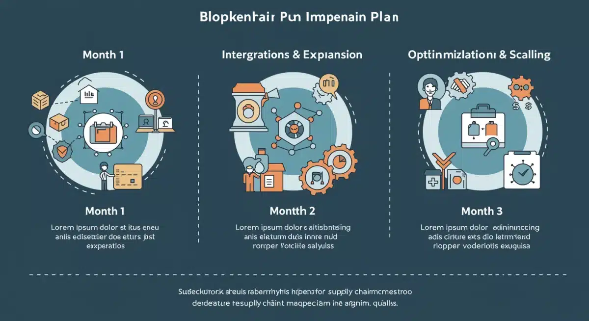 Infographic showing a 3-month blockchain implementation plan for retailers