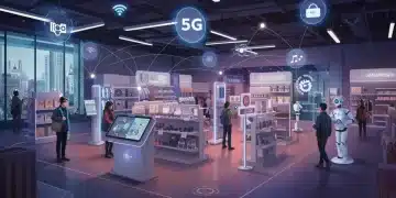 Futuristic retail store with 5G connectivity enhancing customer experience