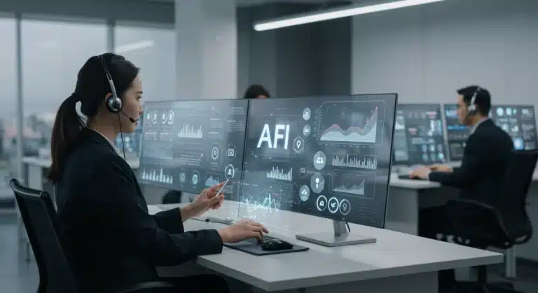 AI-powered customer service agents collaborating with advanced interfaces to reduce response times.