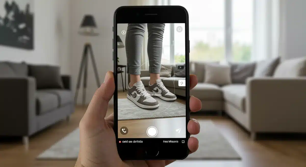 Customer virtually trying on shoes with augmented reality app