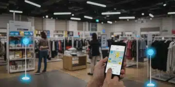 Beacon Technology: 18% Sales Boost & CX in 2025 Modern retail store with customers engaging with beacon technology on smartphones