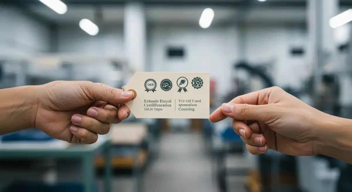 Certified ethical product tag being exchanged