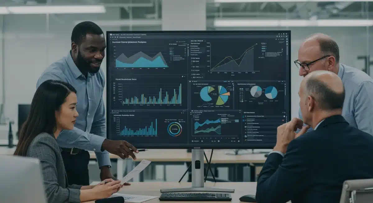 Team collaborating on cloud migration progress dashboard