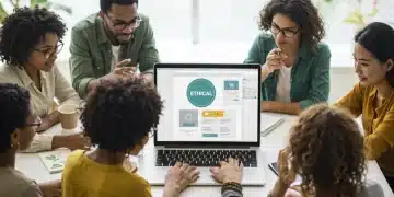 Conscious consumers engaging with an ethical e-commerce platform on a laptop.