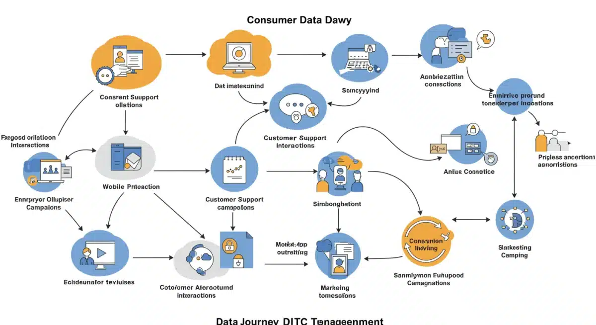 Flowchart depicting consumer data lifecycle and privacy protocols for DTC brands