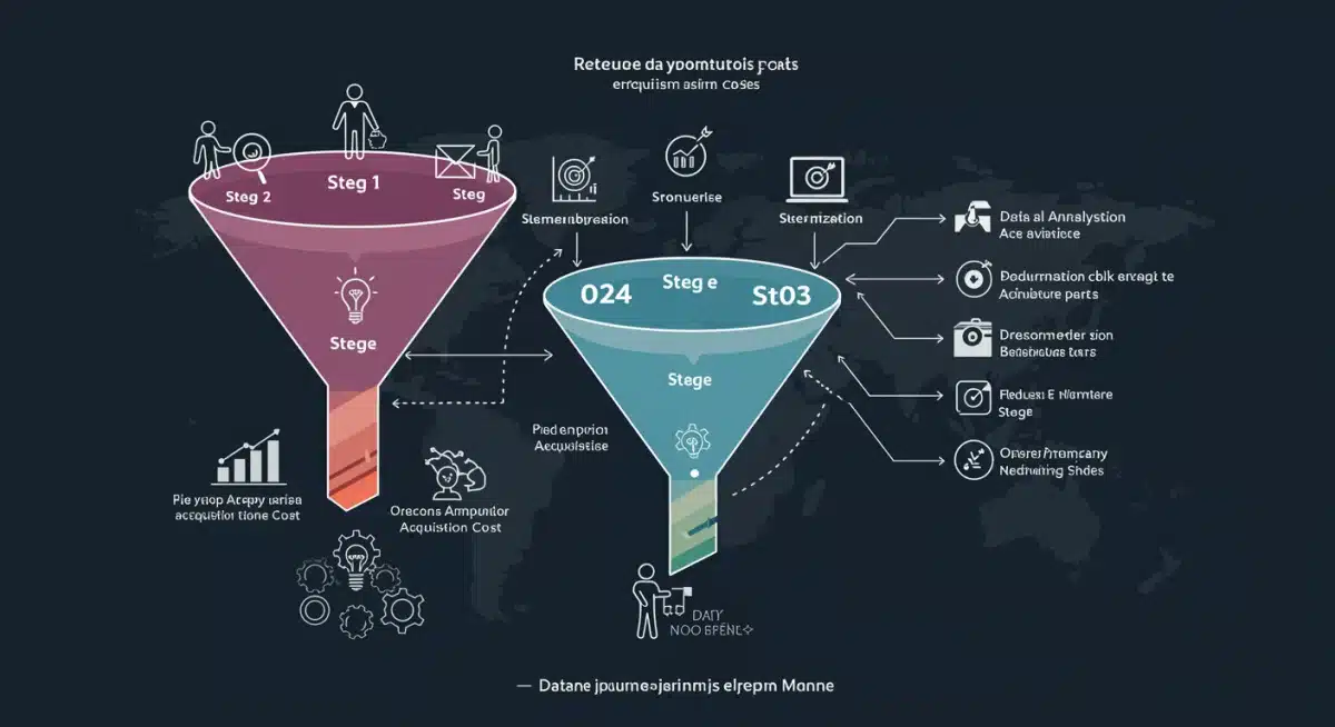 Customer journey funnel illustrating data analytics points for CAC reduction.