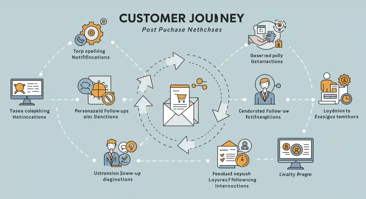 Infographic showing customer journey after purchase with key touchpoints for engagement