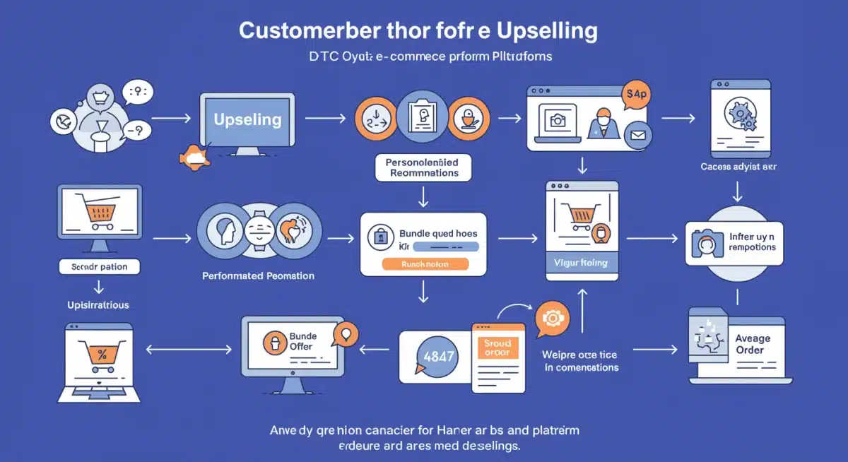 Customer journey map highlighting strategic upselling touchpoints in a direct-to-consumer e-commerce experience.