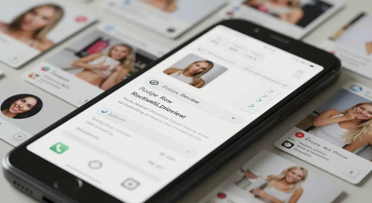 Smartphone displaying customer review and product photo, authentic user content