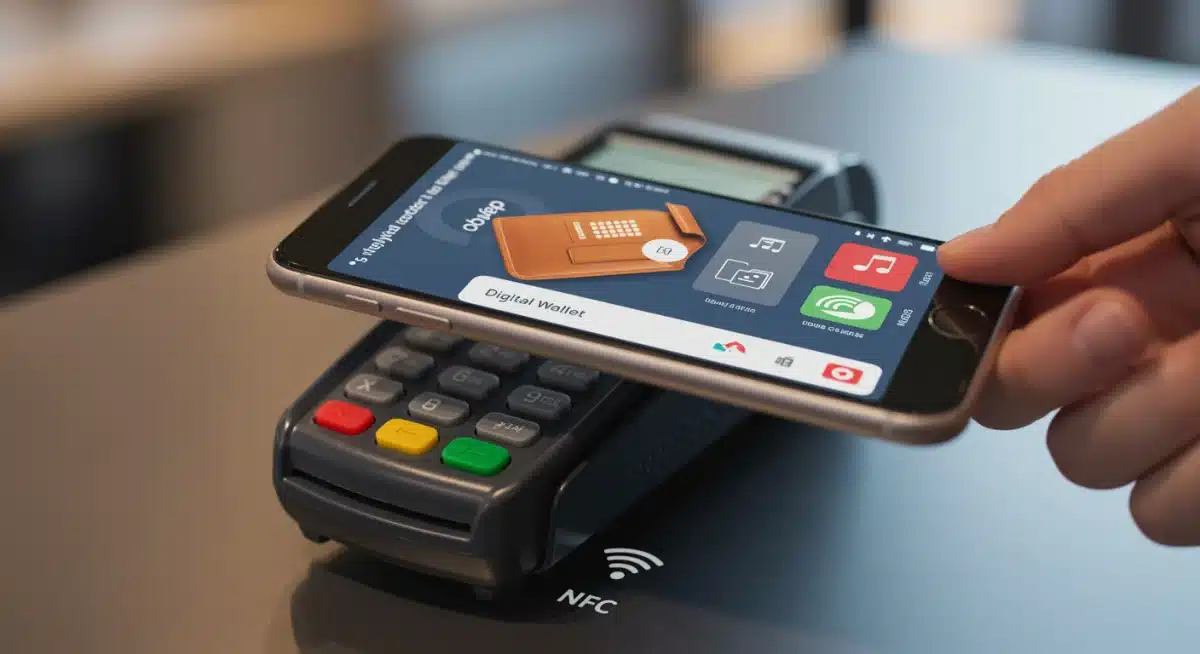 Smartphone digital wallet interacting with contactless POS terminal