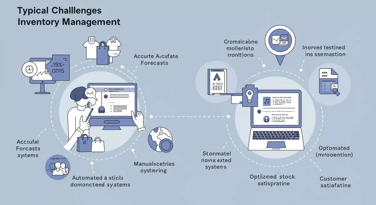DTC Inventory Challenges vs. Optimized Solutions Infographic