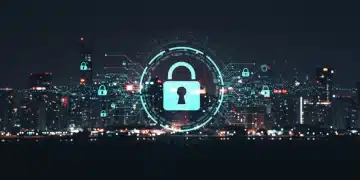 Digital lock protecting e-commerce data, symbolizing new US privacy regulations for 2025.