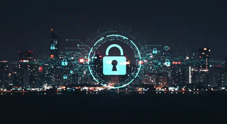 Digital lock protecting e-commerce data, symbolizing new US privacy regulations for 2025.