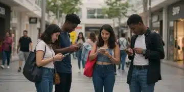 Gen Z's Impact on US Retail: 2025 Spending & Growth Gen Z consumers engaging with digital devices in a modern retail setting