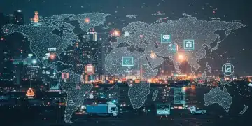 E-commerce Supply Chain 2025: 3 Strategies for 98% Fulfillment Global supply chain network with digital data flow and disruption warnings