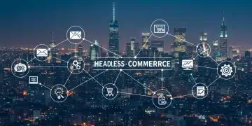 Digital roadmap for headless commerce implementation with US city skyline background