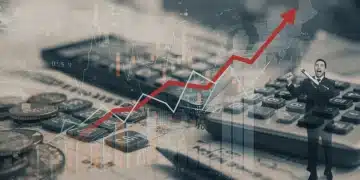 Navigating Inflation: 5 Strategies for US Profit Margins in 2025 Graph showing rising inflation in the US market with business tools and a determined executive, symbolizing strategic profit margin management.