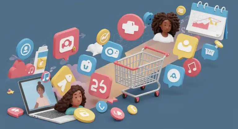 Influencer marketing impact on DTC sales in 2025, showing digital engagement and e-commerce growth.