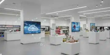 Modern retail store interior with integrated cloud technology for enhanced operations