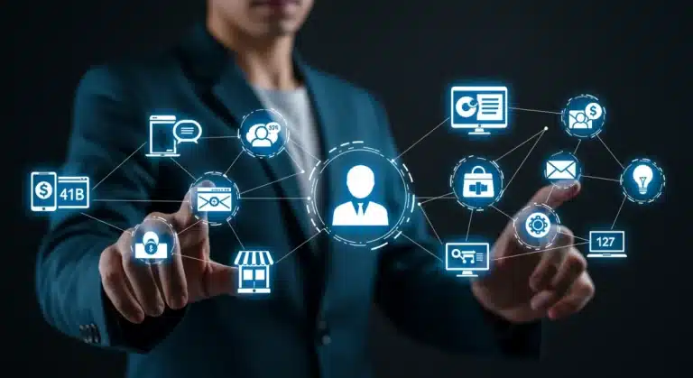 Interconnected omnichannel customer journey map with digital and physical touchpoints for 2025 e-commerce strategy.