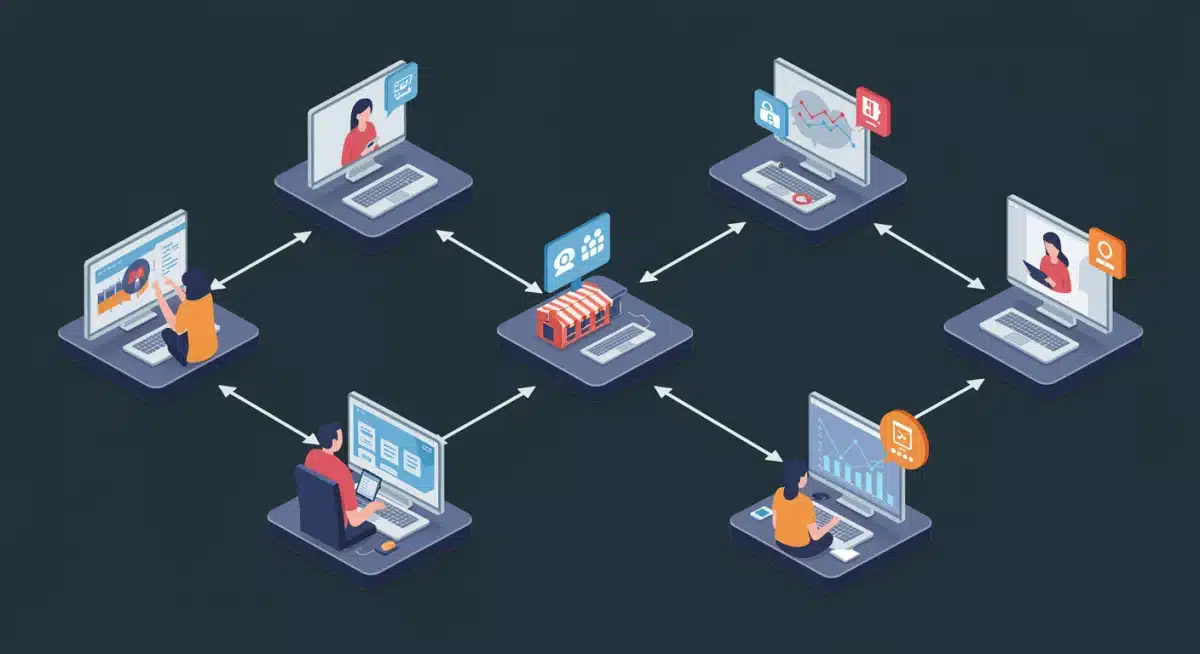 Interconnected digital platforms showing data flow and omnichannel strategy