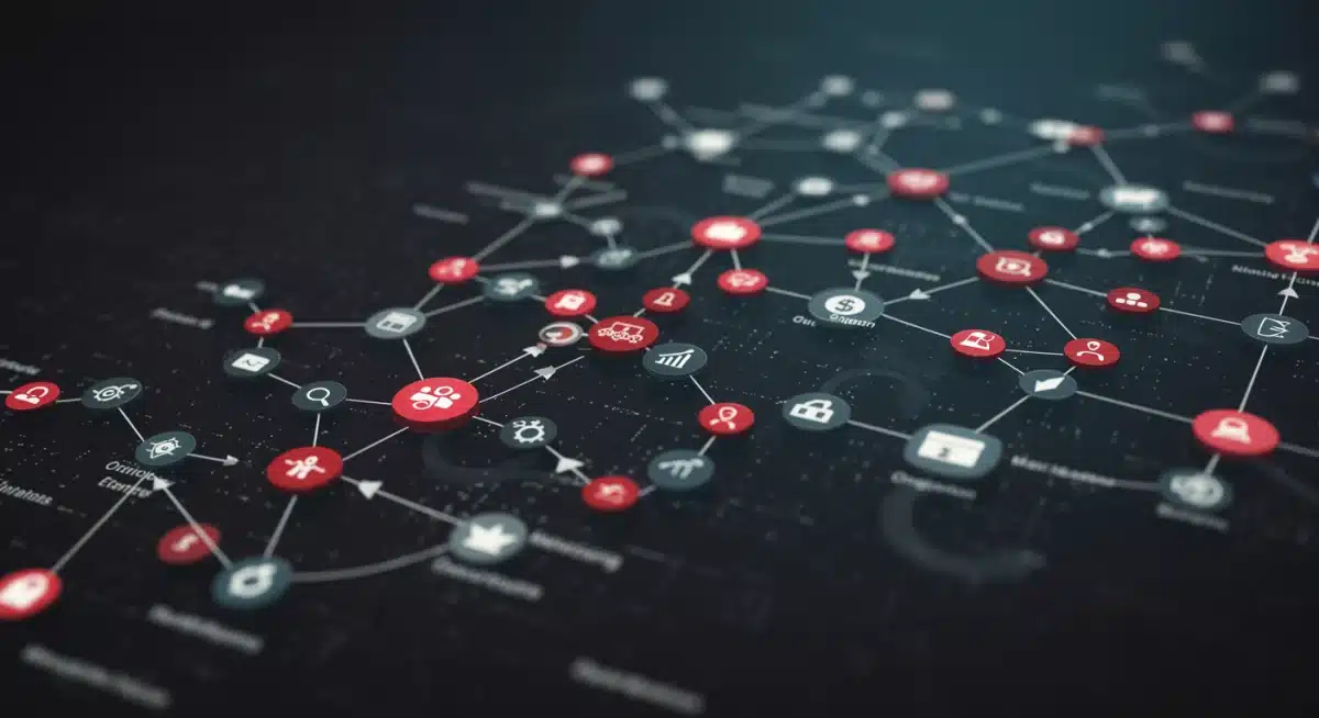 Complex supply chain network illustrating interconnected stages from raw materials to distribution, with highlighted areas of potential inflationary cost increases.