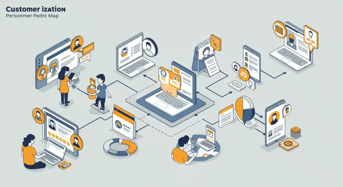 Infographic illustrating a personalized customer journey map with data-driven touchpoints for DTC brands.