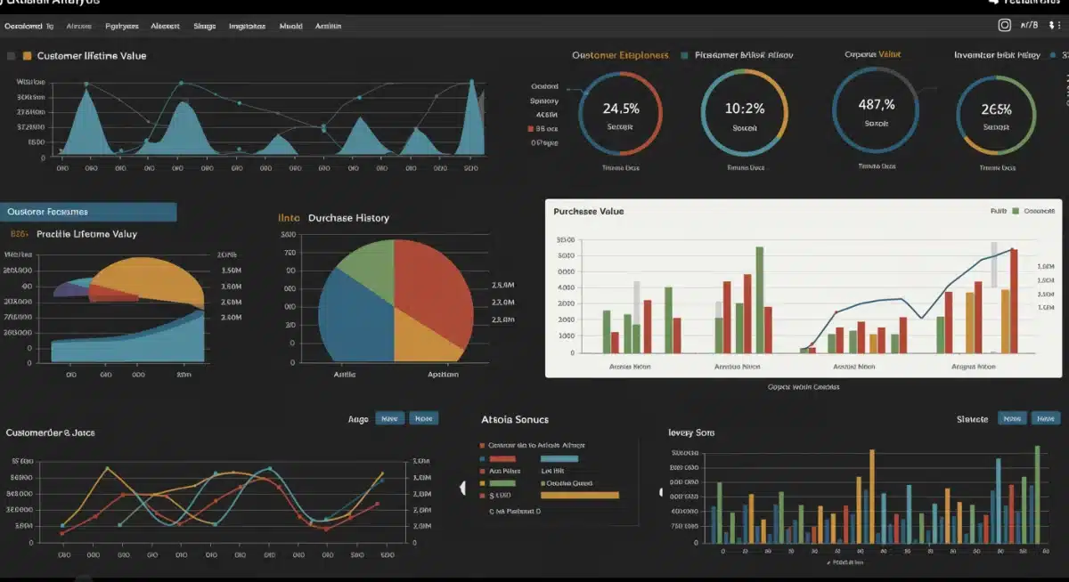 Data analytics dashboard showing retail customer insights and performance metrics