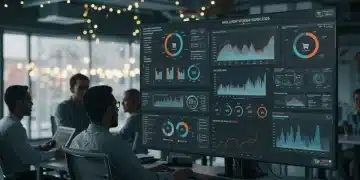 Retail professionals analyzing predictive analytics dashboard for Holiday 2025 forecasts