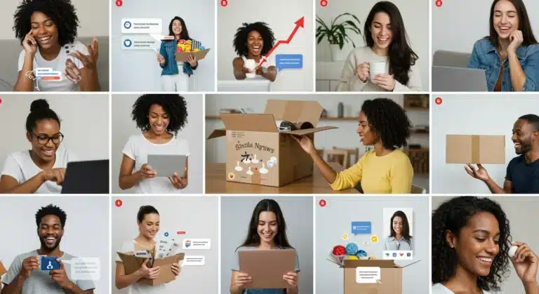 Diverse customers interacting with products, representing user generated content in e-commerce