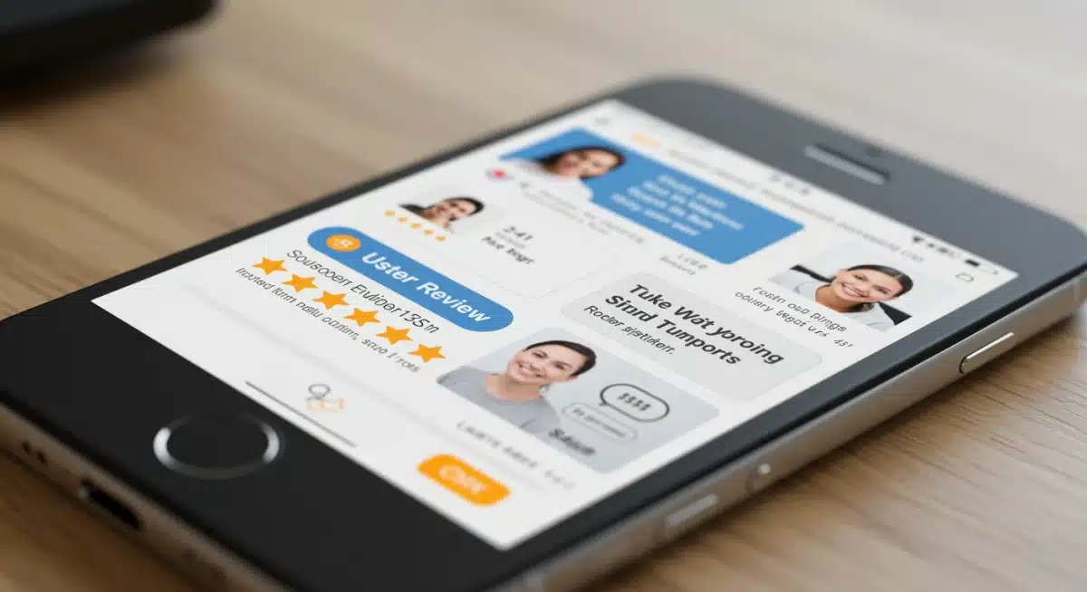 Smartphone displaying customer reviews and social media posts as user-generated content