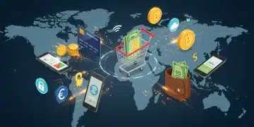 Digital payments converging on a shopping cart, symbolizing US e-commerce innovation