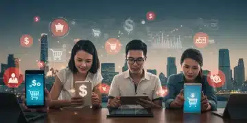 People in the US engaging in mobile shopping on various devices, symbolizing future e-commerce trends and growth.