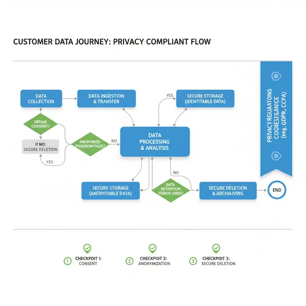 Customer data journey flowchart illustrating data privacy compliance steps