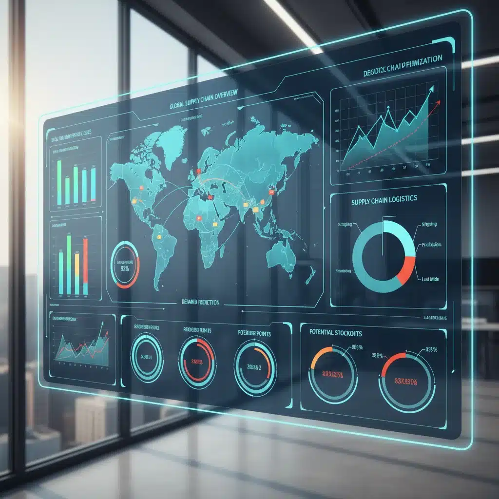 Real-time inventory management dashboard with sales forecasts and logistics data.
