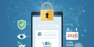 Secure e-commerce website with padlock and data privacy symbols for 2026 U.S. regulations
