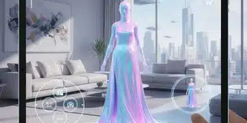 Tablet displaying AR e-commerce, virtual dress on model