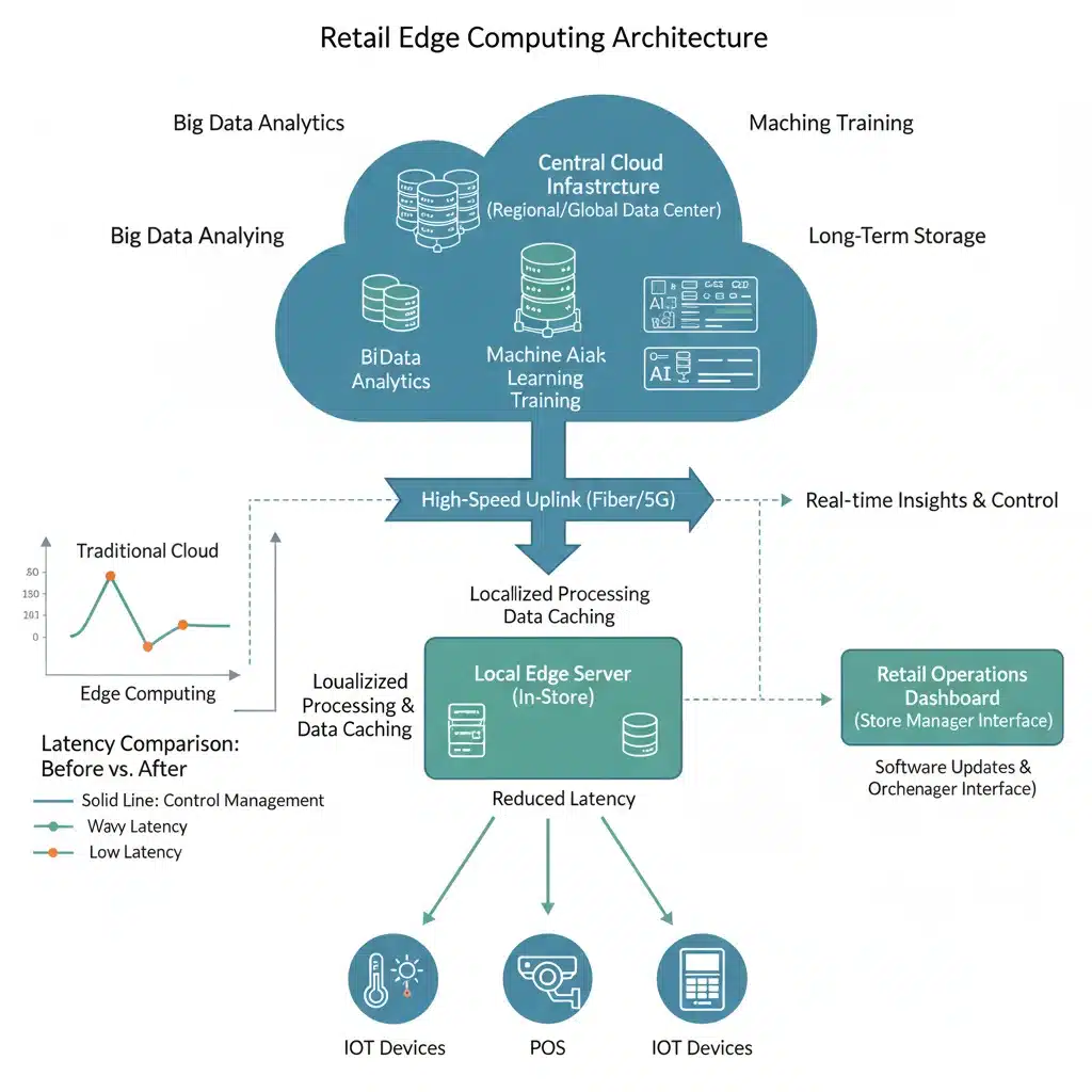 Diagram illustrating edge computing architecture in a retail environment