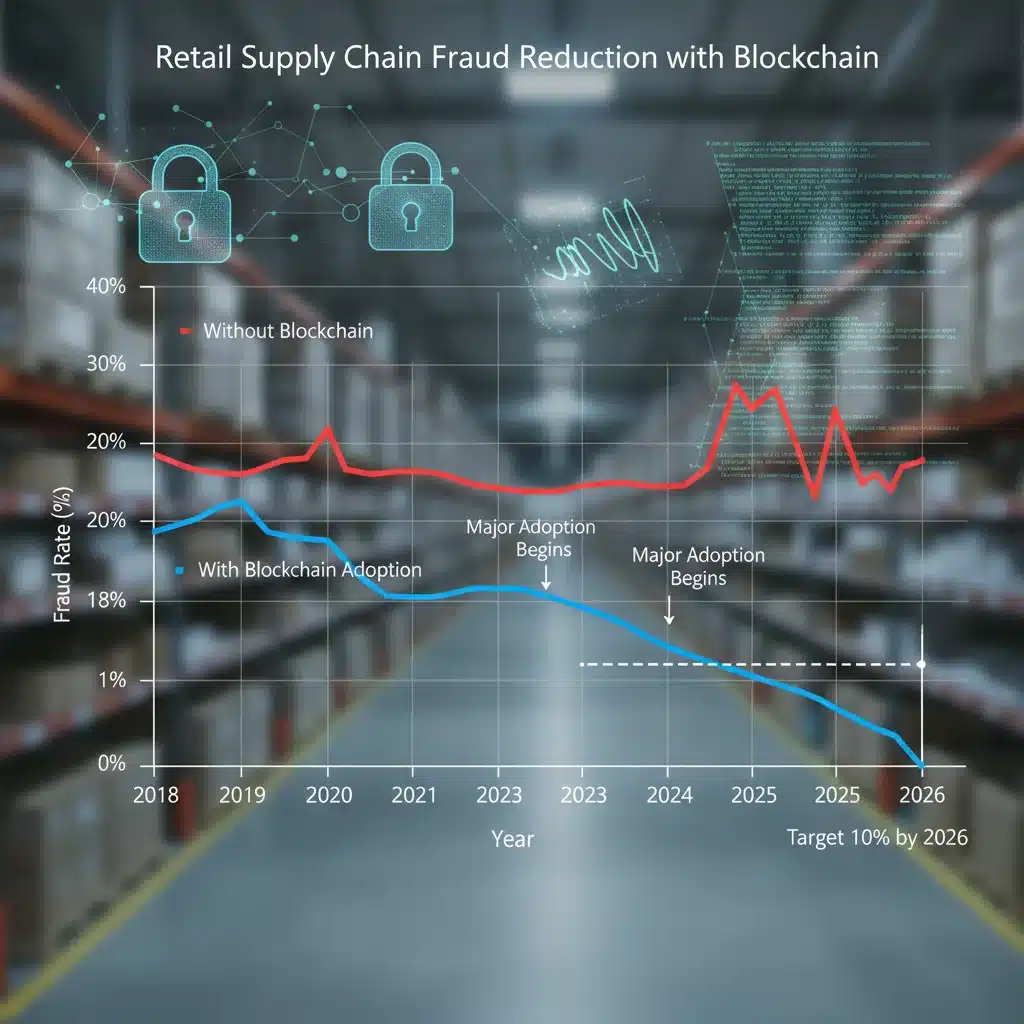 Graph illustrating 10% fraud reduction in retail supply chain by 2026 with blockchain.