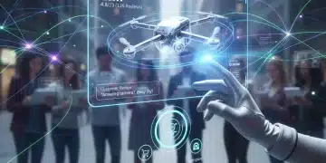 Futuristic e-commerce interface with interactive product displays and augmented reality, symbolizing high customer engagement.