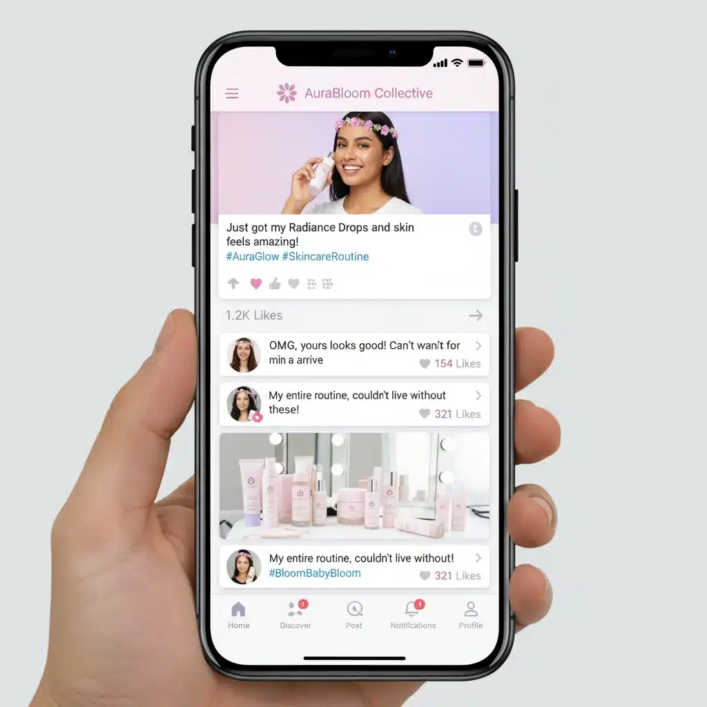 Smartphone showing active online DTC brand community forum