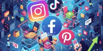 Social commerce growth in the US, depicting mobile shopping and social media platforms.