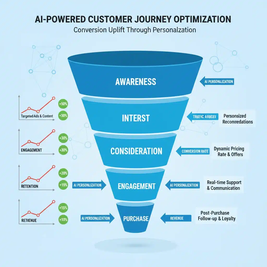 Infographic demonstrating AI's impact on customer journey and conversion funnel