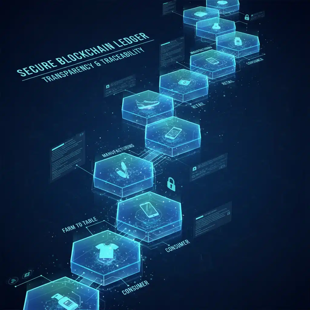 Blockchain ledger showcasing transparent supply chain for DTC products.