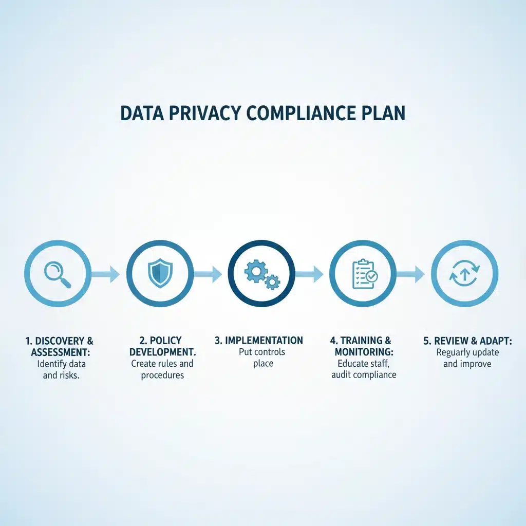 Infographic showing a 5-step data privacy compliance plan for DTC brands