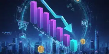 Graph showing decreasing customer acquisition cost with digital marketing elements for DTC brands.