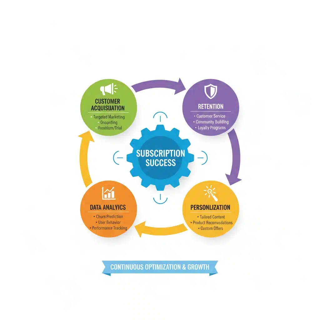 Infographic detailing components of a successful subscription business model.