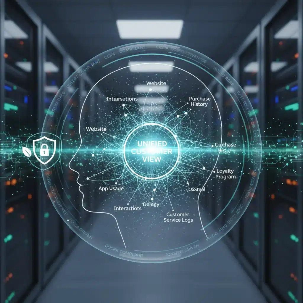 Interconnected data points forming a unified customer profile with first-party data