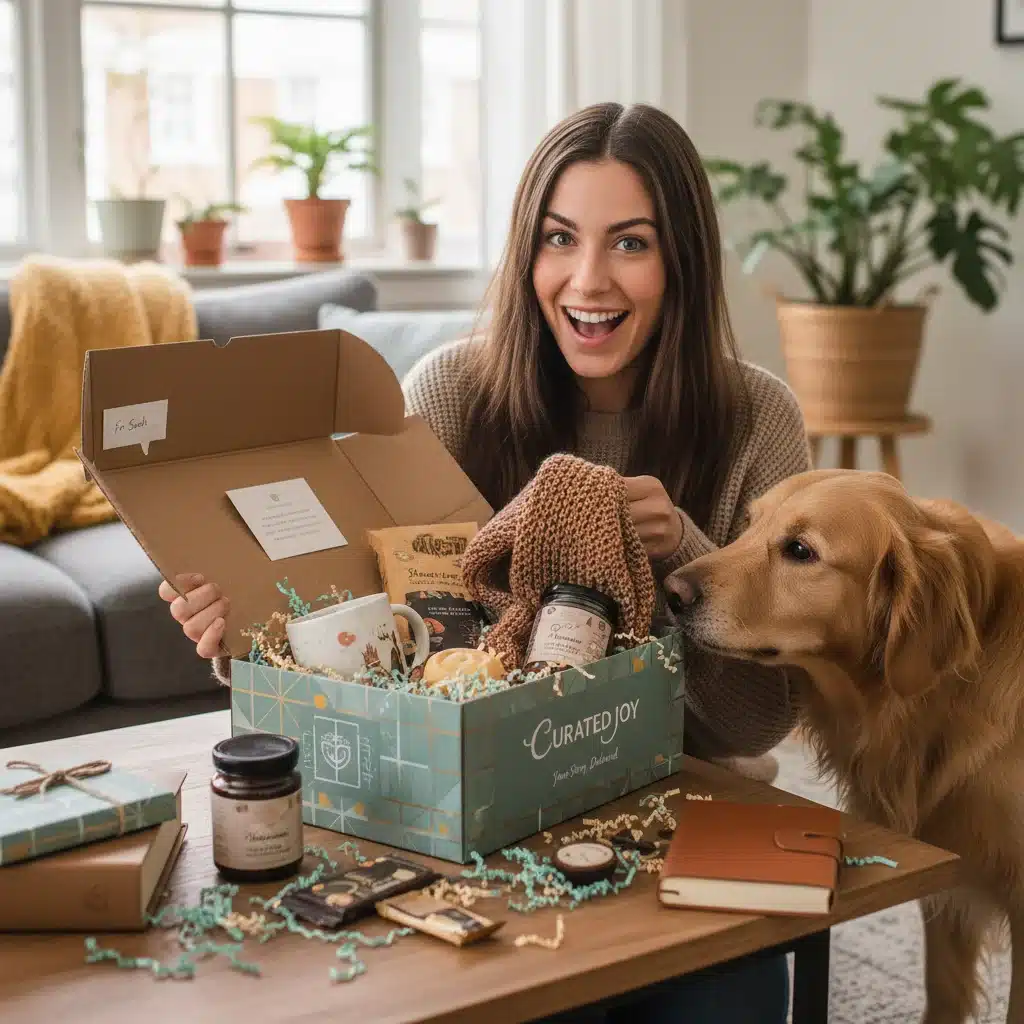 Happy customer opening personalized subscription box